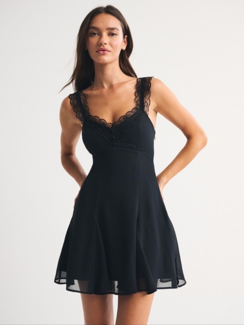 Abercrombie & Fitch Bra-Free Lace-Trim Button-Through Mini Dress | Black | XL - Picture 2 of 10